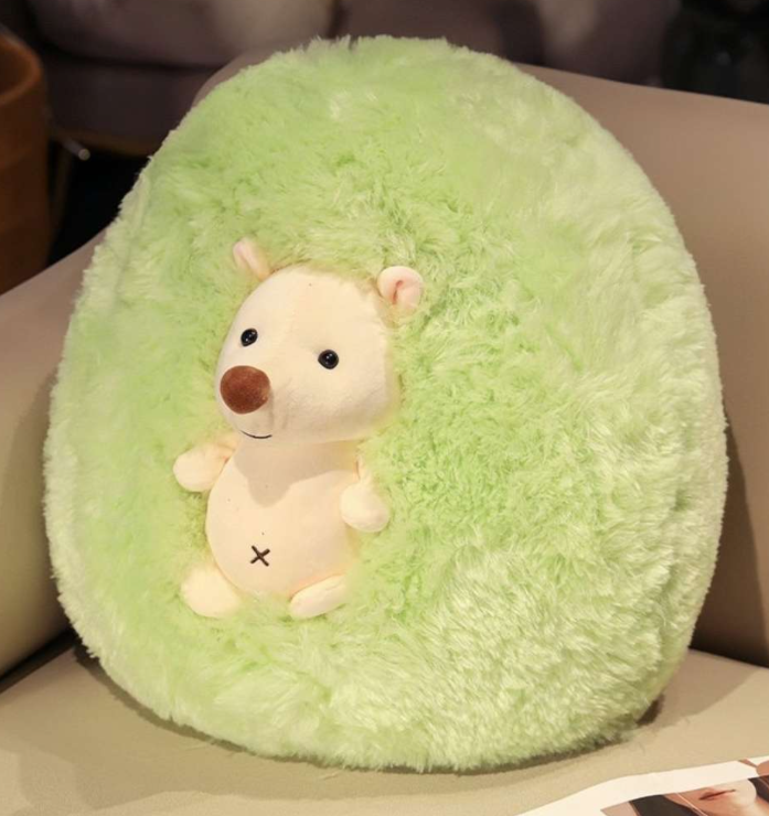 Cute Fluffy Round Hedgehog Plush Pillow Green