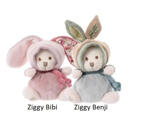 Bukowski Ziggy Happy Benji plush bear disguised as a blue rabbit