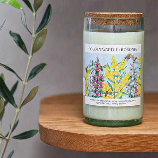 Australian made candles featuring Australian scents in recycled wine bottles