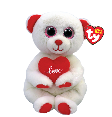 Desi the White Valentines Bear with Heart regular Beanie Bellies