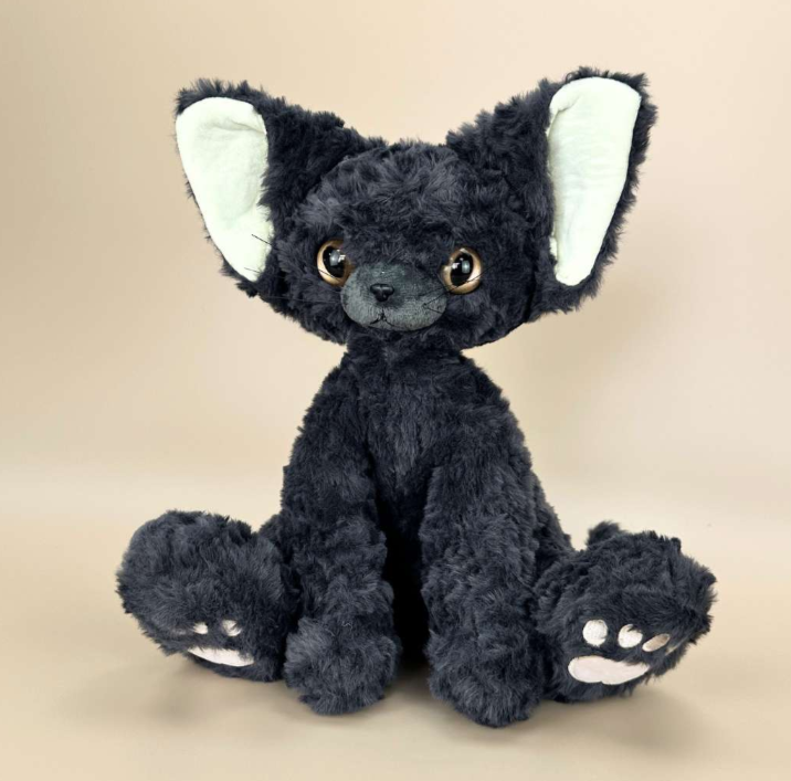 Cute Black Devon Rex Cat Plush