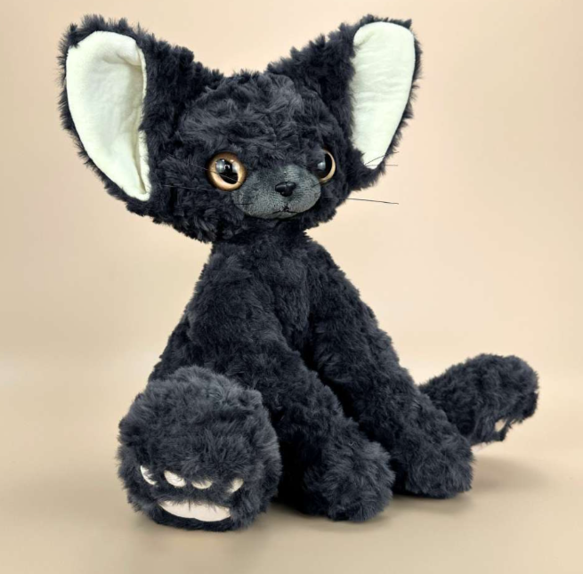 Cute Black Devon Rex Cat Plush