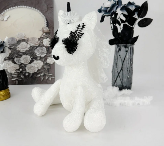 Stuffed White Bride Goth Unicorn