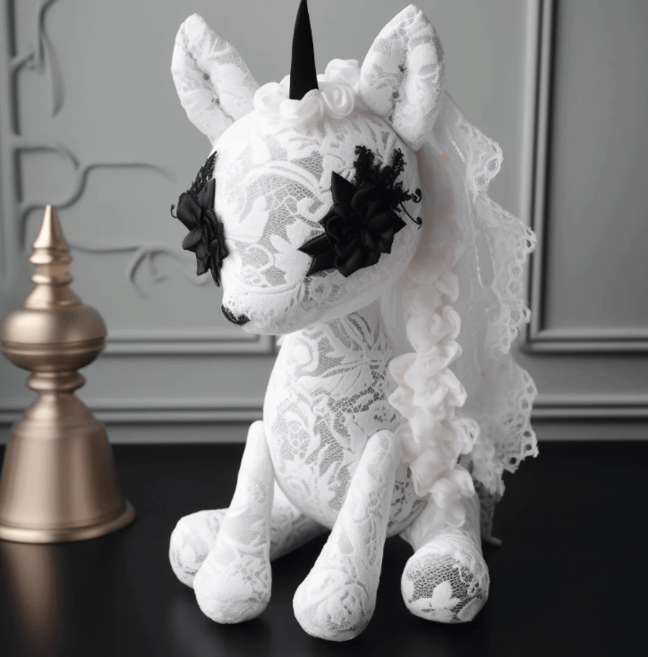 Stuffed White Bride Goth Unicorn