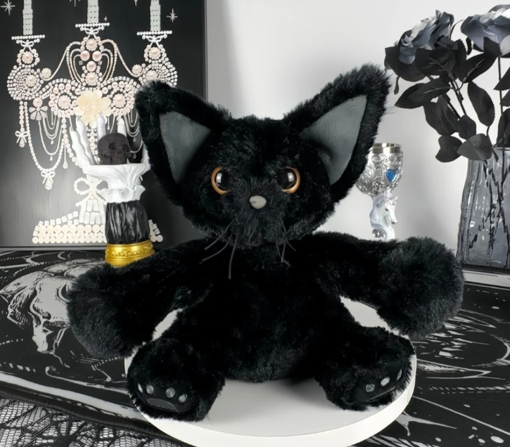 Goth Devon Rex Black Cat Stuffed Animal