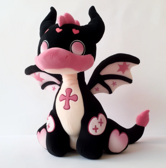 Cute Goth Fire Dragon Plush Dusty Rose
