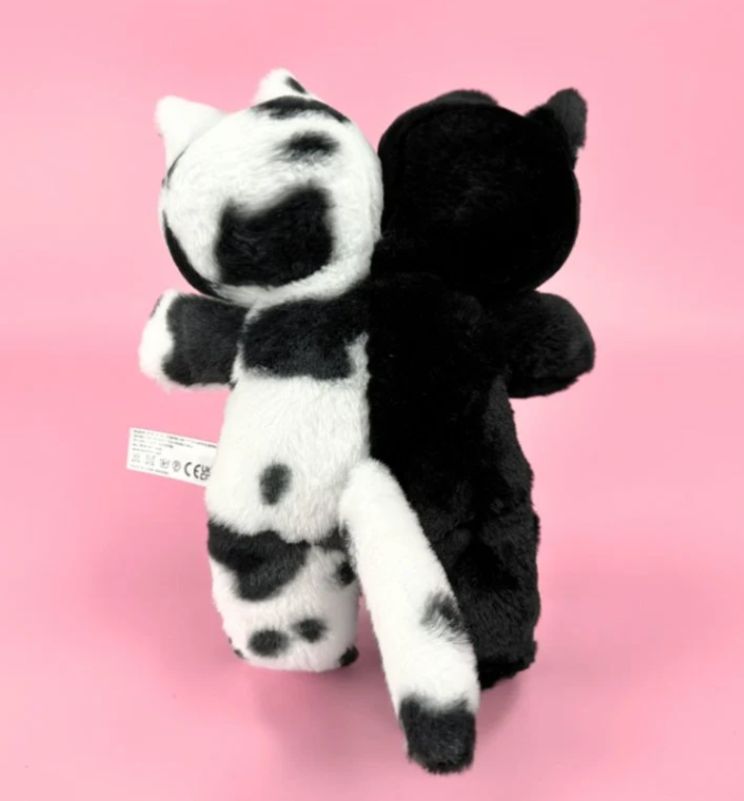 Goth Black And White Two-Headed Stuffed Cat