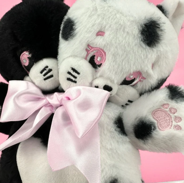 Goth Black And White Two-Headed Stuffed Cat