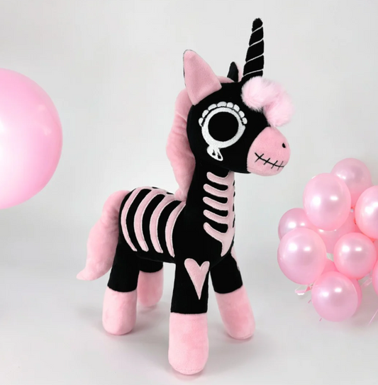 Goth Pink and Black Skeleton Unicorn Plush