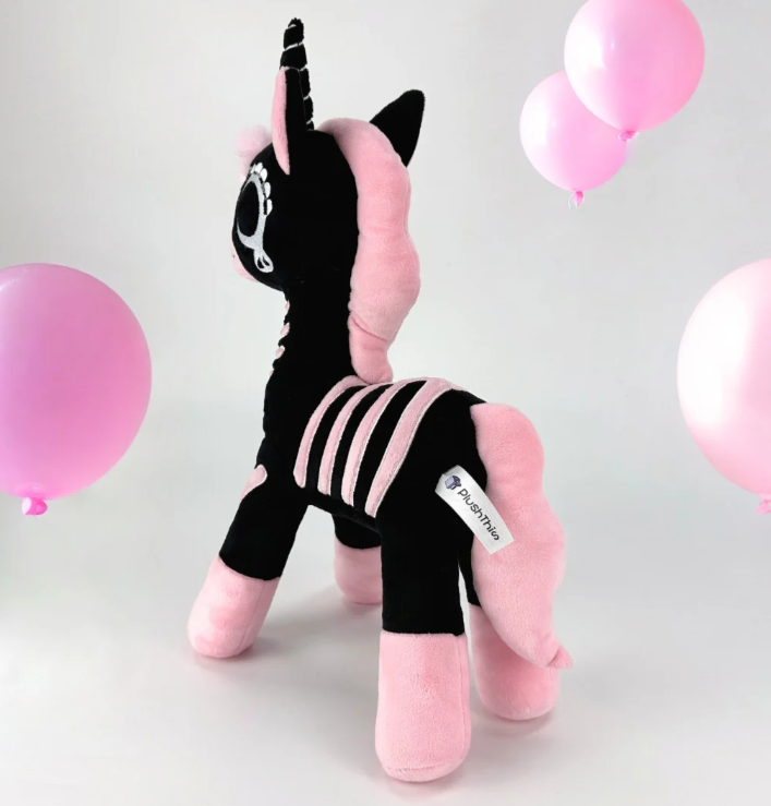Goth Pink and Black Skeleton Unicorn Plush