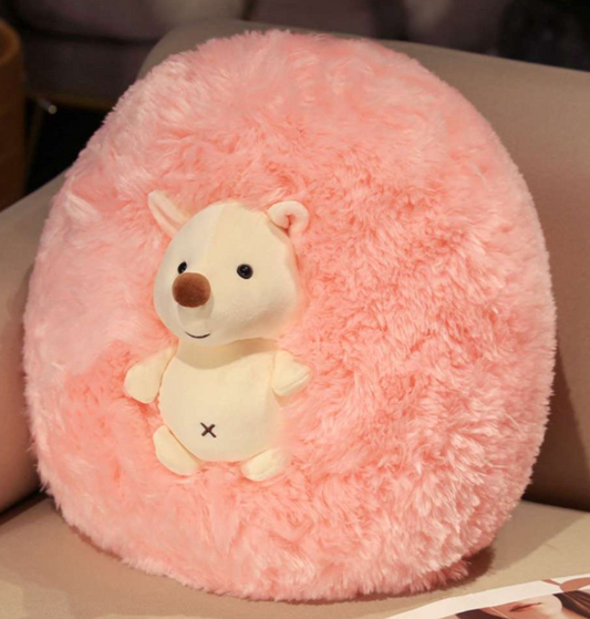 Cute Fluffy Round Hedgehog Plush Pillow Pink