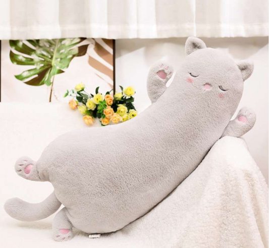 Kawaii Black Cat Plush Large Pillow White