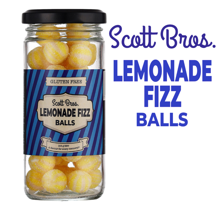 Scott Bros Candy Lemonade Fizz Balls Boiled Sweets Jar 155g 