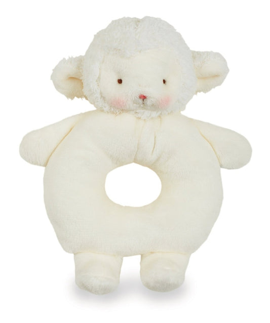 Bunnies By the Bay Ring Rattle Kiddo Lamb - White