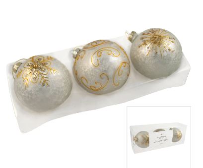 Glass Cream Gold Bauble Set of 3