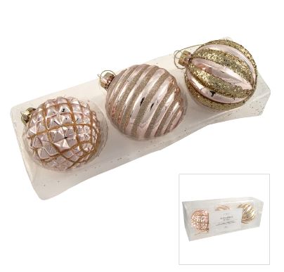 Glass Rose Gold Bauble Set of 3