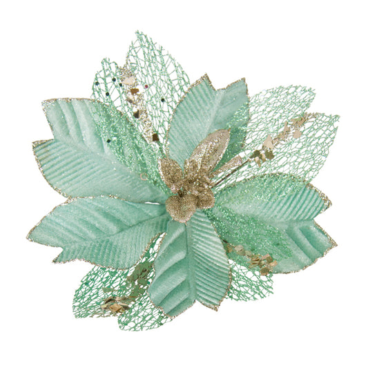 Clip on Mint Champagne Poinsettia Flower