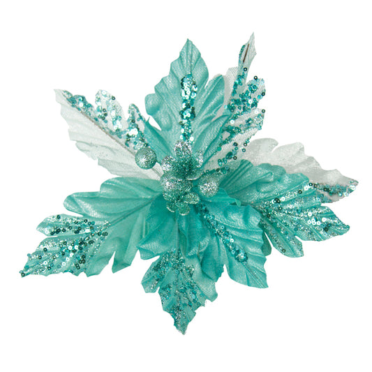 Clip on Teal Poinsettia