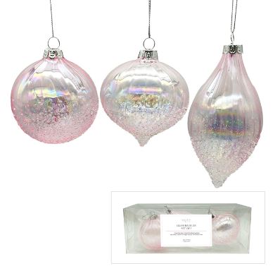 Glass Irridescent Pink Bauble Set of 3