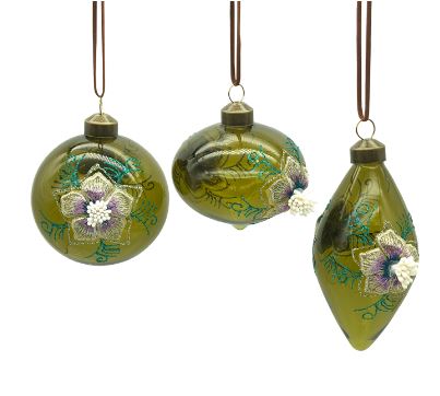 Glass Olive with Flower Bauble