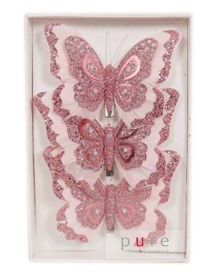 Feather Butterfly Pack of 3 Pink