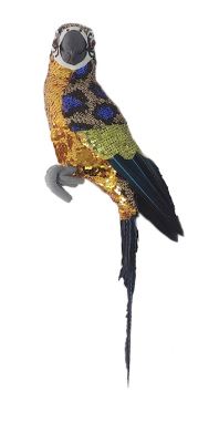 Sequin Perched Parrot Blue Wings