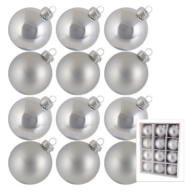 Glass Baubles Silver Set of 12