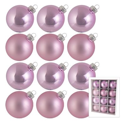 Glass Pink Bauble Set of 12