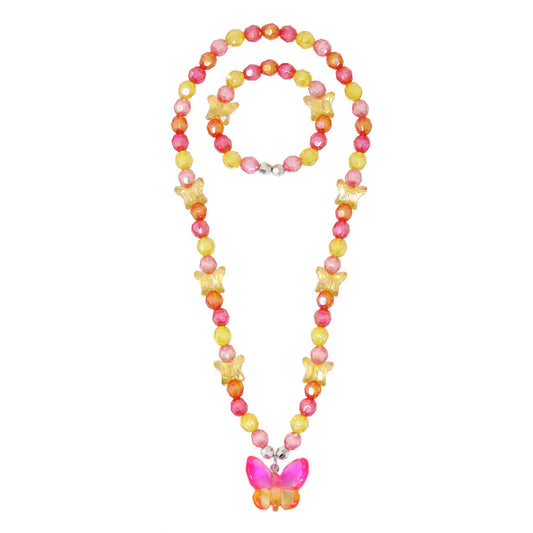 Pink Poppy - Rainbow Butterfly Necklace & Bracelet Set