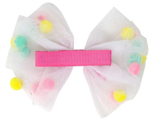 Pink Poppy - Mesh Bow with Pom Pom Hairclip
