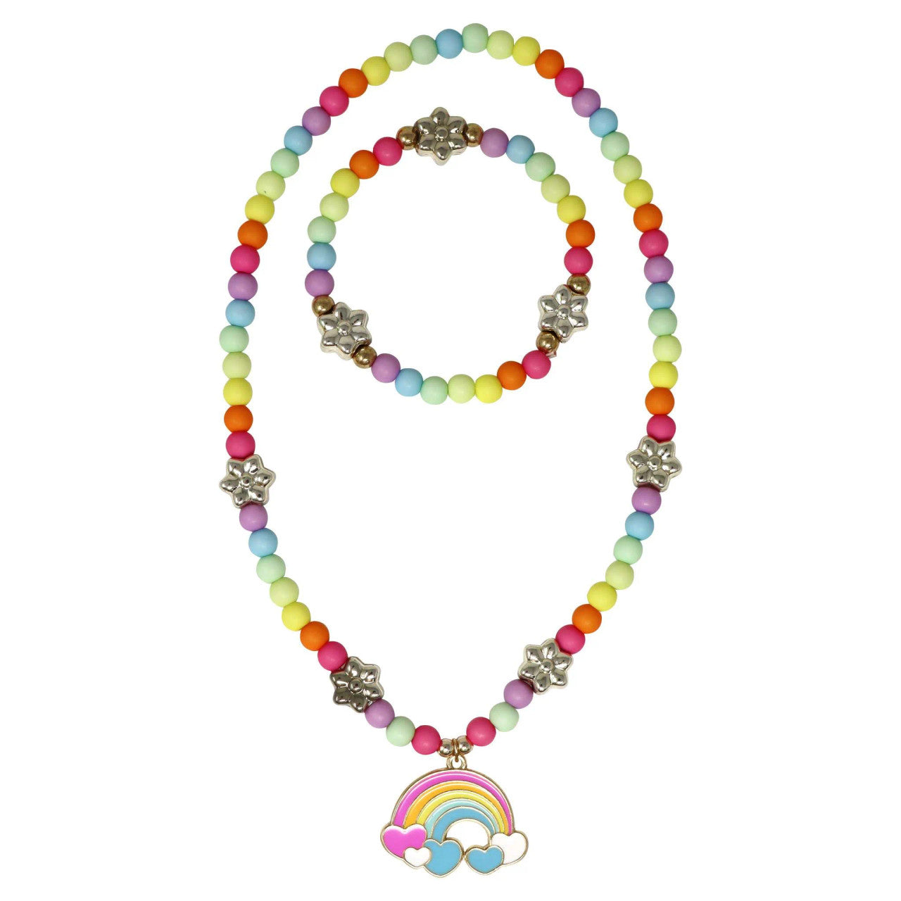 Pink Poppy – Daisy Rainbow Necklace and Bracelet Set