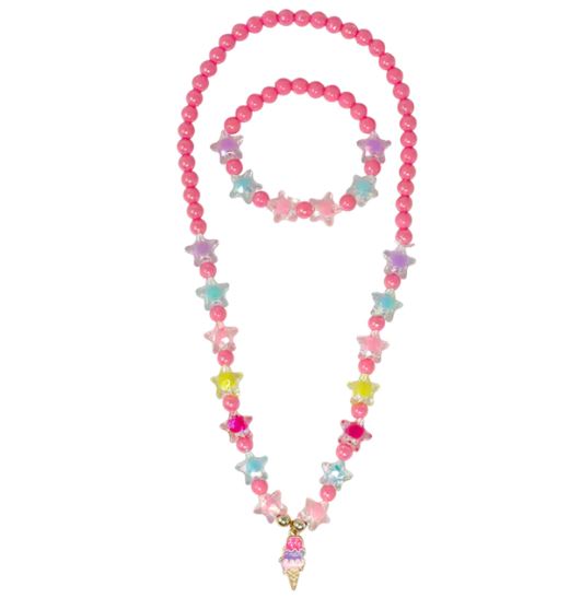 Pink Poppy Ice Cream Charm Necklace with Bracelet Set