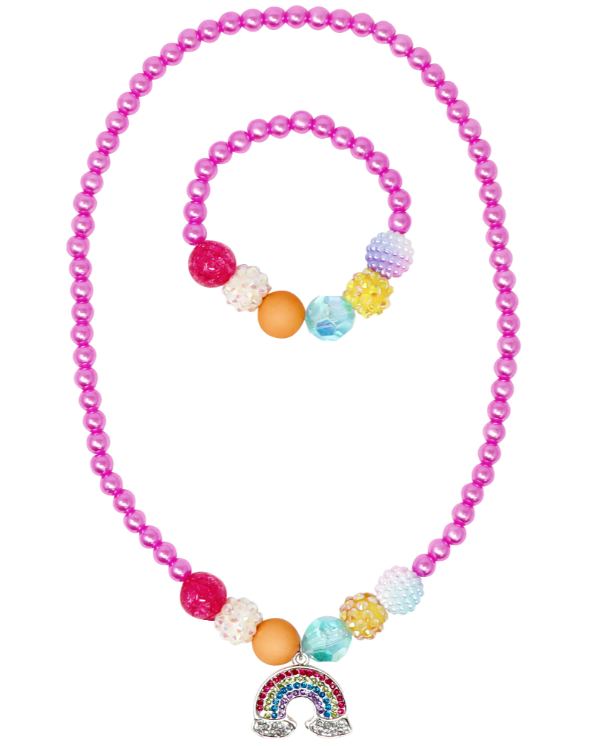 Pink Poppy  Rainbow Necklace and Bracelet Set