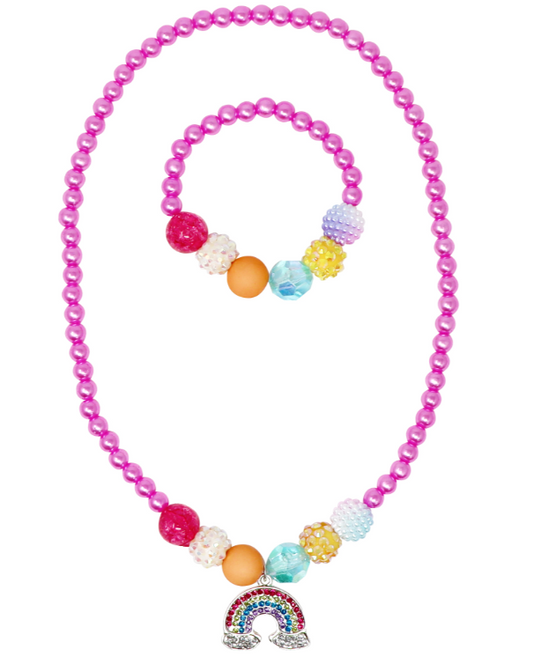 Pink Poppy  Rainbow Necklace and Bracelet Set