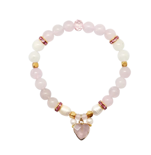 Lisa Pollock Crystal Heart Charm Bracelet - Rose Quartz