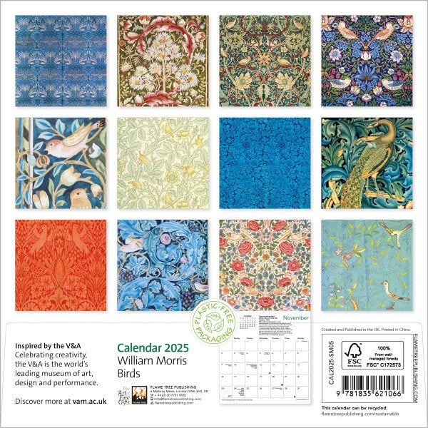 2025 VA  William Morris Birds Mini Calendar